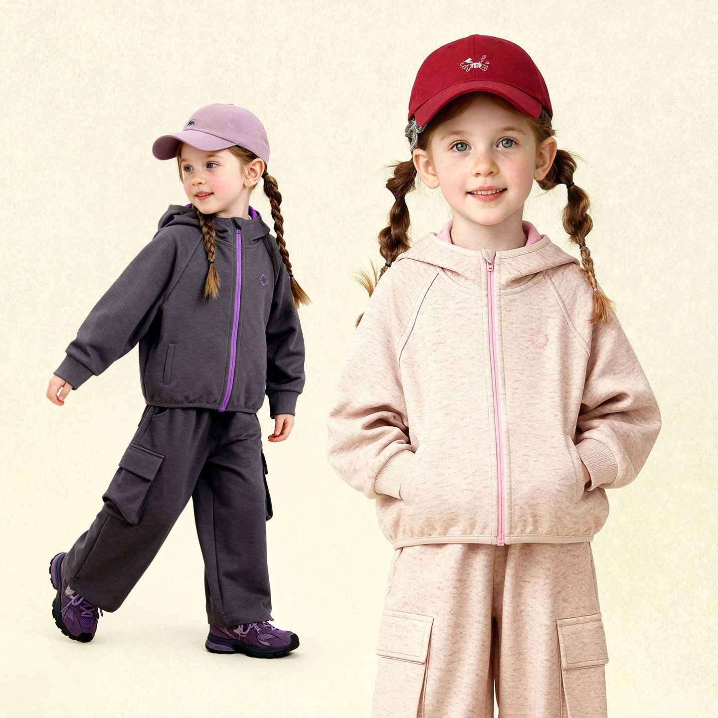 Amila女童运动套装2026春秋季新款儿童连帽卫衣外套工装裤两件套