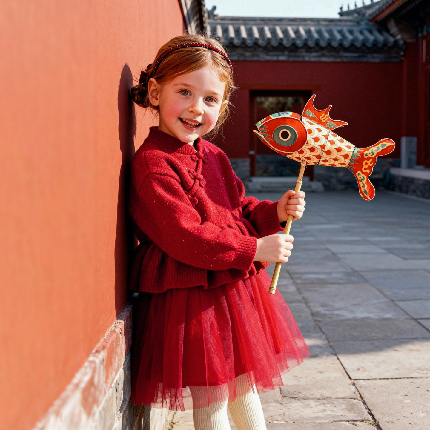 啊咪啦女童大红色旗袍裙毛衣裙子