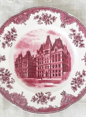 外贸出口英国Johnson brothers老货红色城堡大盘装饰盘谷物碗饭碗