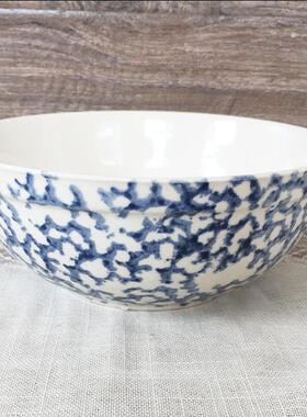 外贸出口复古手绘蓝色水彩青花沙拉碗面碗汤碗大碗库存老货尾货