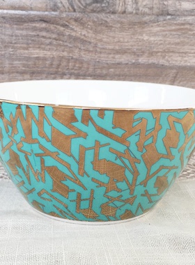 外贸出口复古美式轻奢金边碗绿色家用吃饭碗米饭碗谷物碗汤碗面碗