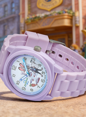 迪士尼疯狂动物城电子表儿童女孩小学生紫色卡通手表生日礼物