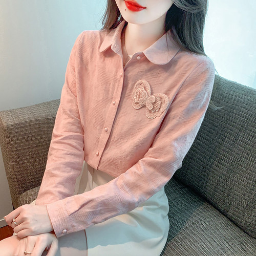提花全棉衬衫女长袖时尚减龄