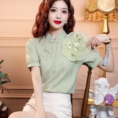 纯棉衬衫女洋气全棉国风新中式