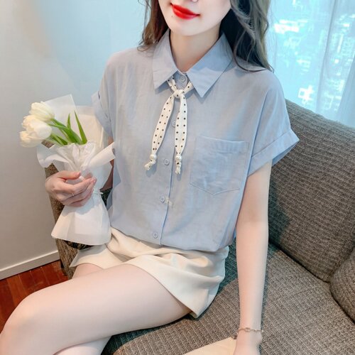 白色poIo领短袖衬衫女装