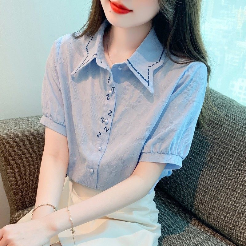 夏季2026年新款女装时尚刺绣纯棉衬衫女洋气全棉衬衣减龄上衣薄款