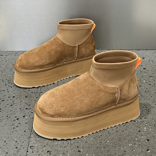 真皮厚底雪地靴女2025冬季新款弹力筒迪普铅笔靴加绒加厚防滑棉鞋