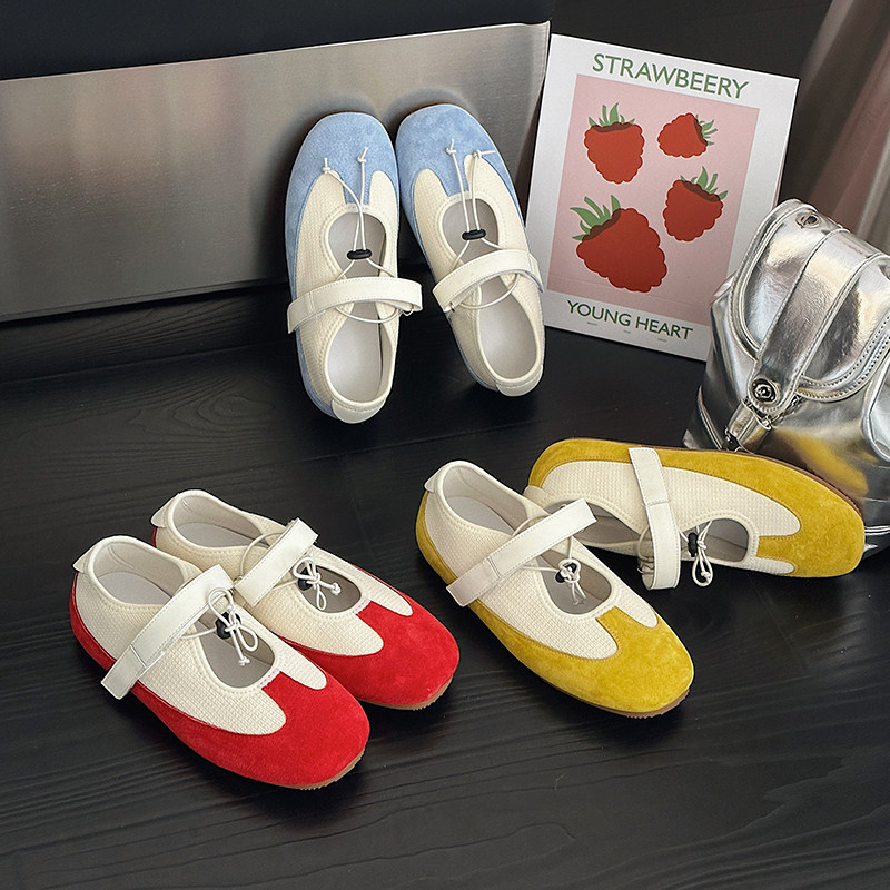 魔术贴玛丽珍鞋女浅口平底2025春夏季新款真皮轻便休闲芭蕾舞单鞋