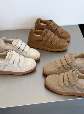 真皮复古厚底德训鞋女内增高2026春季新款软底魔术贴运动休闲板鞋