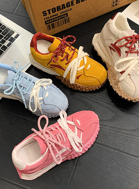 7CM内增高小个子德训鞋女2025秋季新款真皮阿甘鞋厚底休闲运动鞋