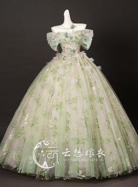 果绿色晚礼服2025新款高级感高端小众立体设计款大气敬酒服新娘