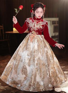 采购产品红色晚装女孩，优雅的新年问候礼服，生日公主礼服，花童