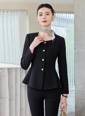黑色长袖西装套装女2025新款秋季酒店美容院职业装工装工作服西服