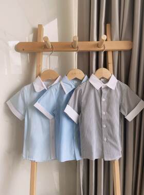 儿童白衬衣男童春装衬衫女童纯棉大童小学生白色演出校服上衣翻领