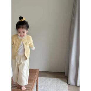 现货韩版儿童毛衣2025新款春秋洋气女童百搭黄色纽扣针织开衫