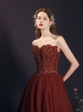 敬酒服新娘结婚2026年春款宴会气质订婚小礼服高级红色长裙女演出