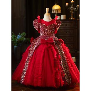 女孩礼服红色经典的可访问的豪华利基儿童公主裙小主持人t台钢琴