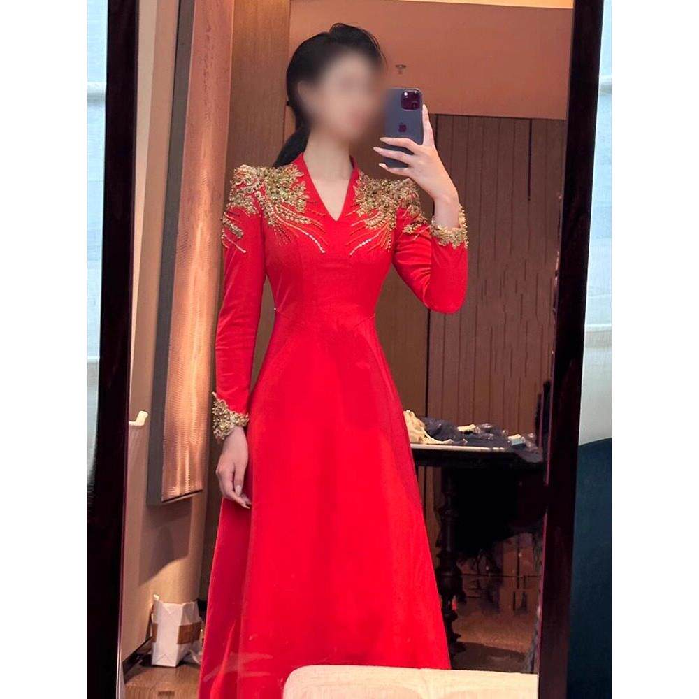 红裙女式端庄秋冬长袖声乐艺术考试音乐学生独奏演出服装高雅