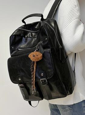双肩包男大容量潮牌旅行PU皮背包女休闲大学生书包时尚百搭电脑包