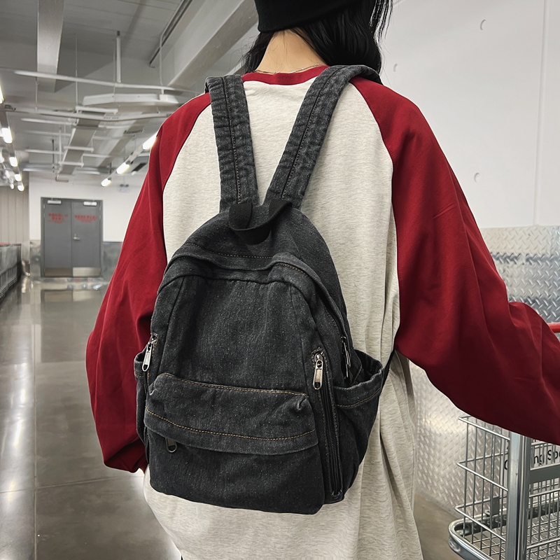 牛仔布双肩包男2025新款韩版百搭大容量背包女复古休闲旅行小书包