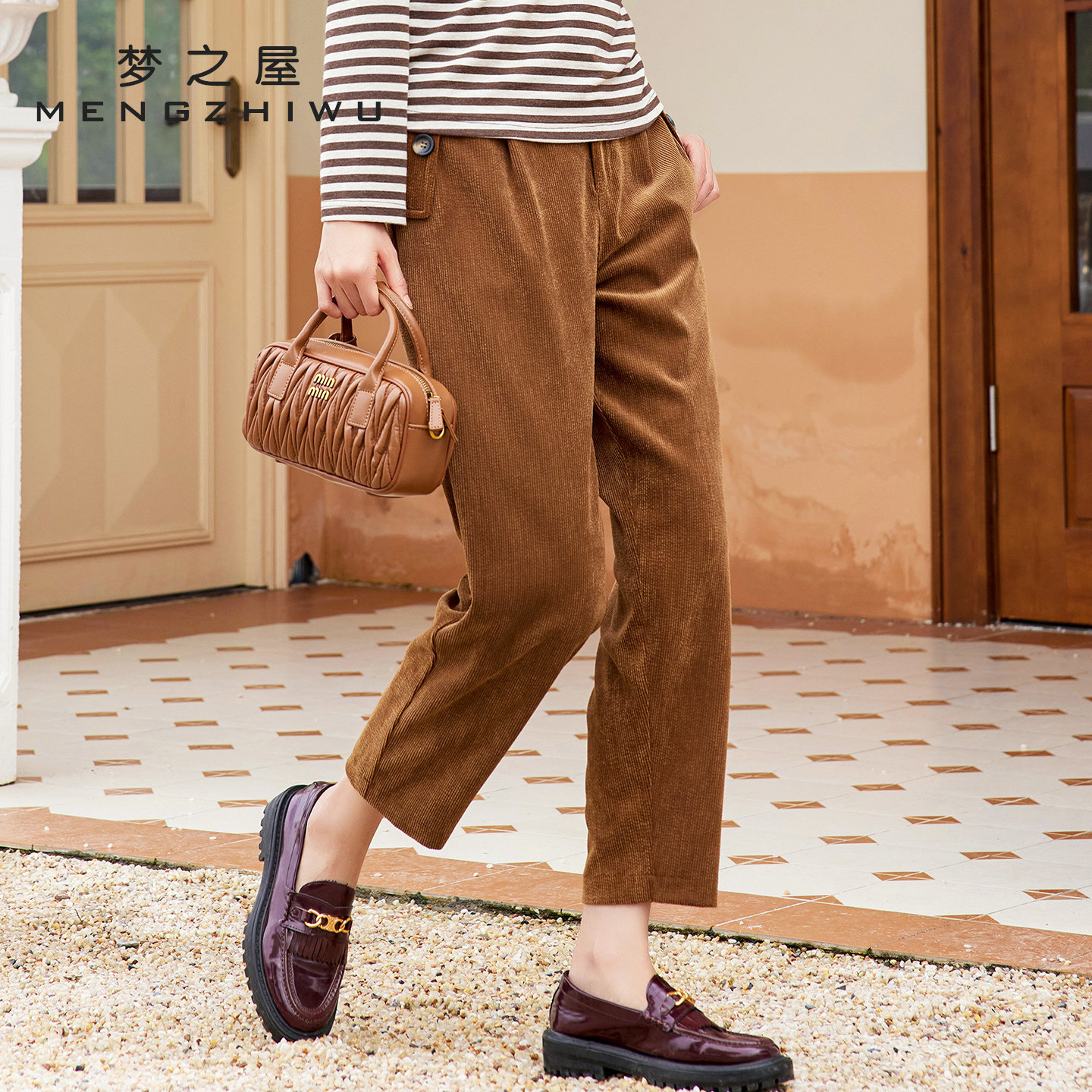 梦之屋秋冬新款宽松灯芯绒休闲裤