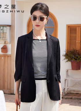 梦之屋2026春夏新款七分袖印花休闲西装外套女小个子西服W28707