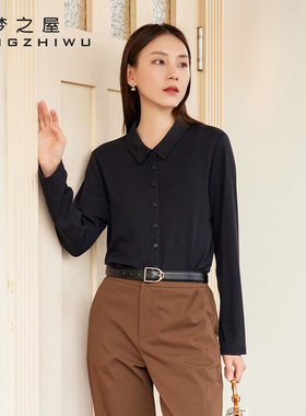 长袖衬衫女梦之屋2025秋冬新款polo领单排扣纯色职业风衬衣C29135