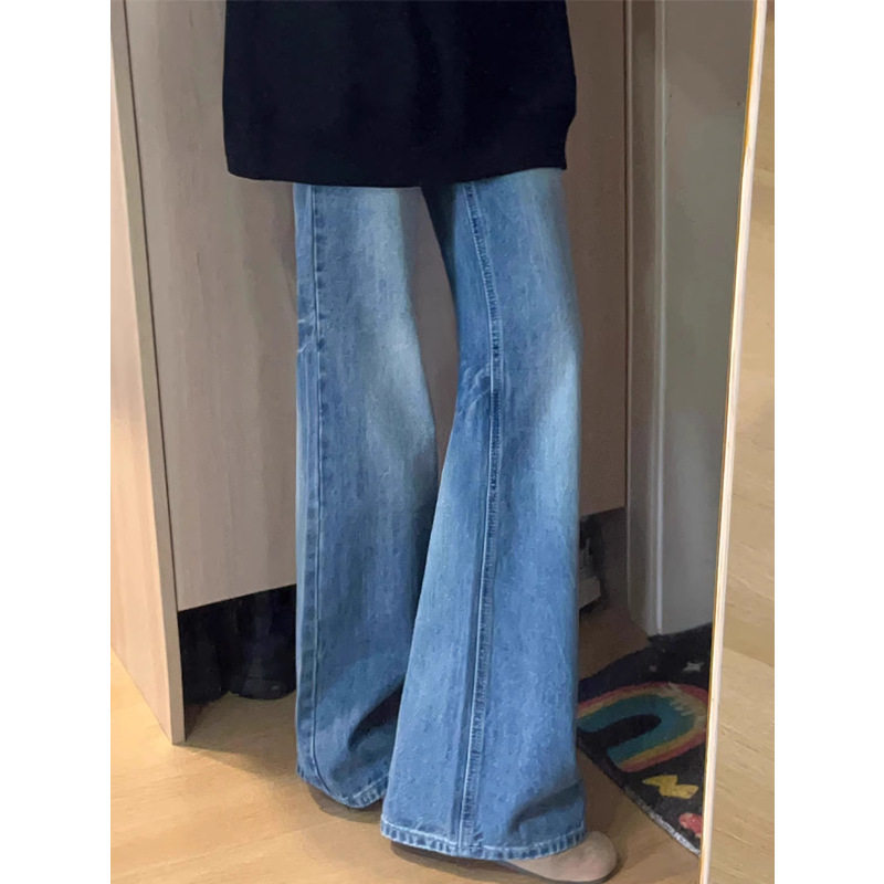 复古微喇牛仔裤女秋冬新款胖妹妹牛仔裤