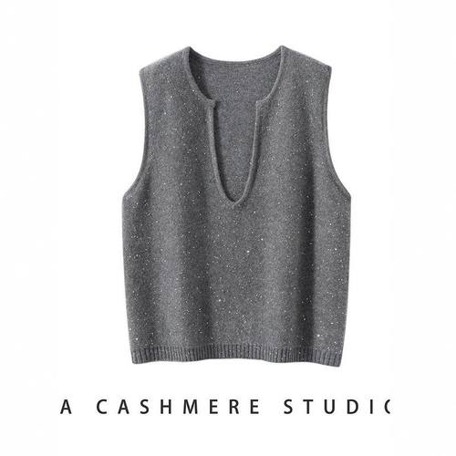 加厚款山羊绒衫女式剪刀领无袖