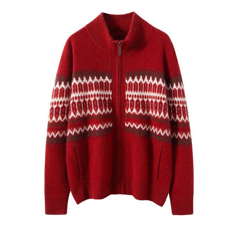 25年秋冬款费尔岛图案半高领拉链