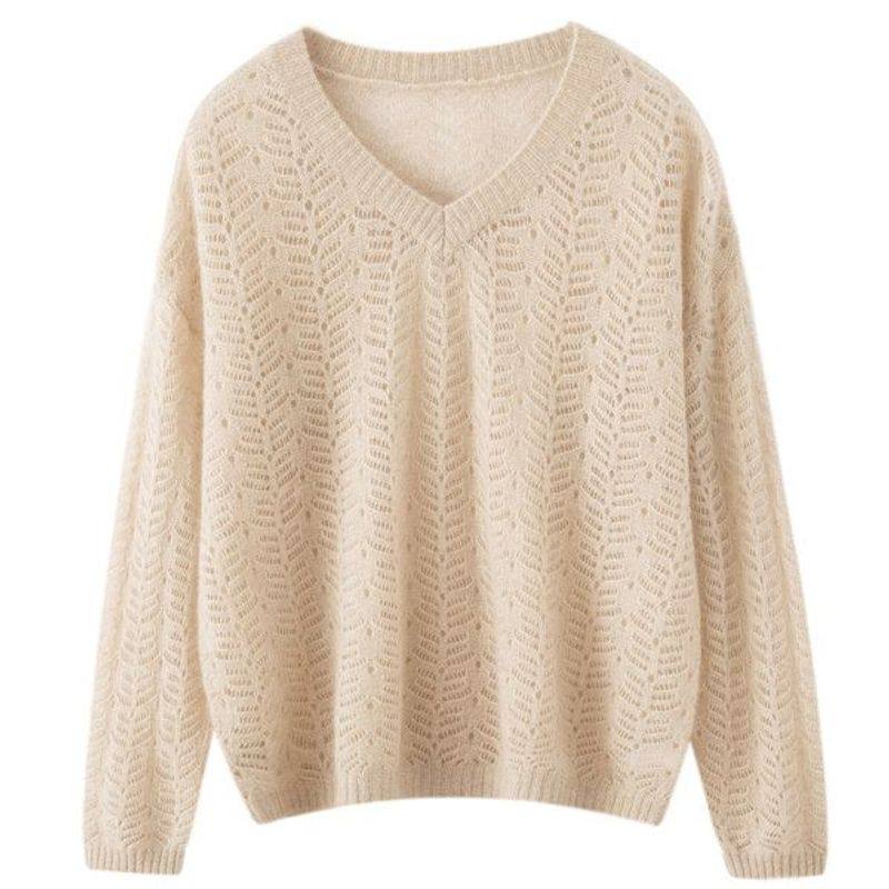 纯山羊绒衫女士镂空针织毛衣钩花