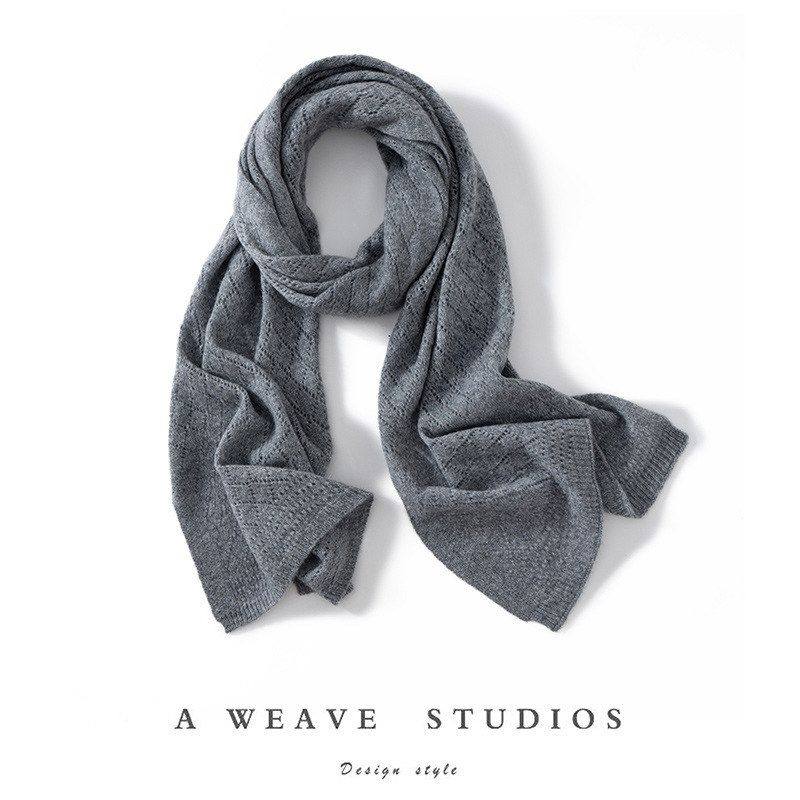 山羊绒围脖2025秋冬新款女保暖镂空菱形围巾时尚设计针织纯色披肩