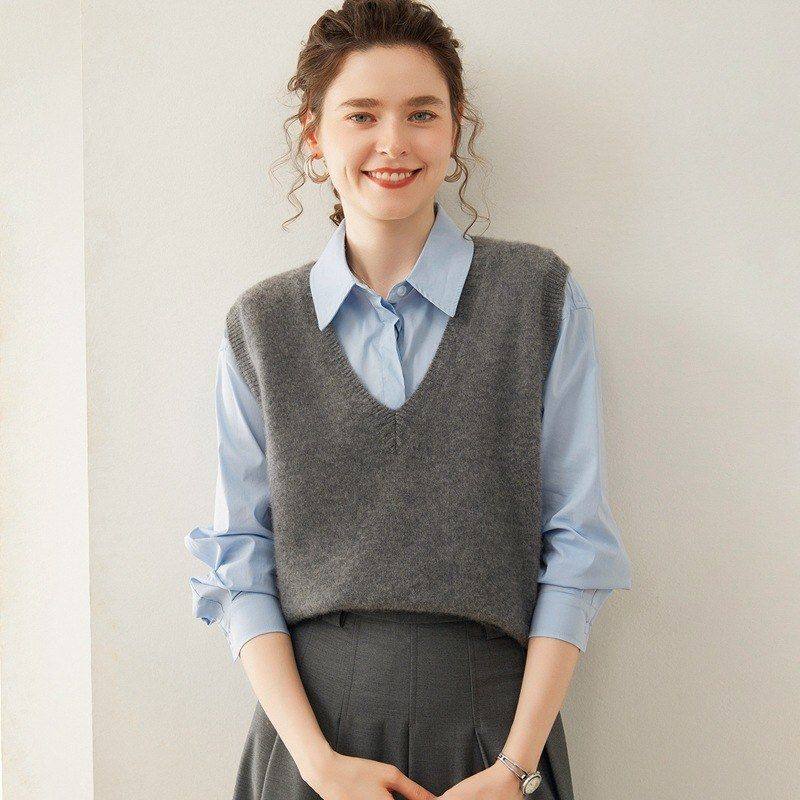 秋冬季领山羊绒马甲女士百搭纯色