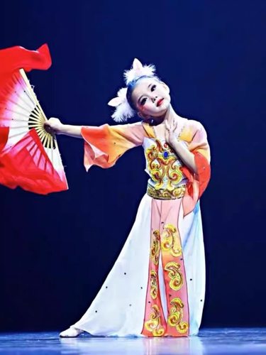 俏红狐演出服儿童小狐仙舞蹈服小红狐群舞少儿古典舞服装扇子头饰