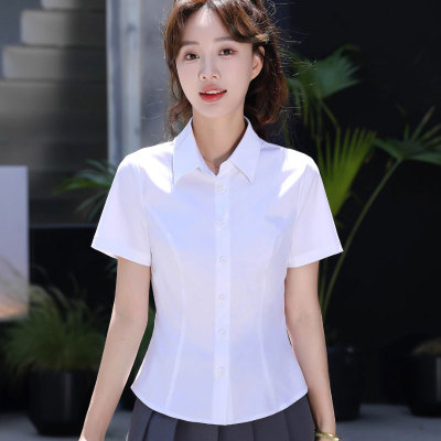 啄木鸟白色气质职业衬衫女短袖