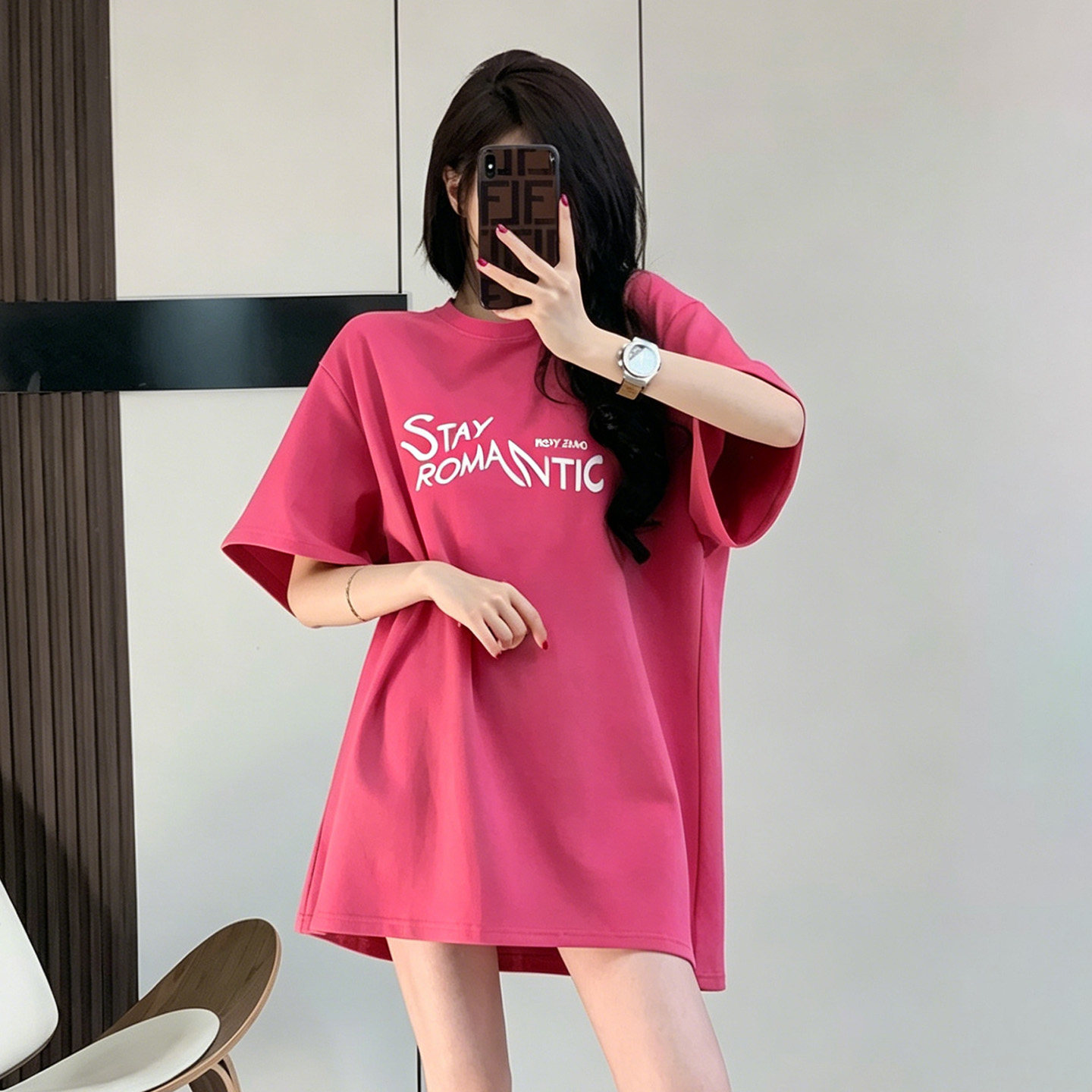 甜酷少女风大码t恤女慵懒风宽松显瘦气质中长款字母印花短袖上衣