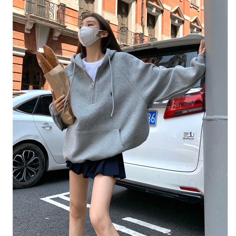 网红慵懒风连帽卫衣女春秋百搭宽松长袖显瘦休闲薄款设计感外套潮