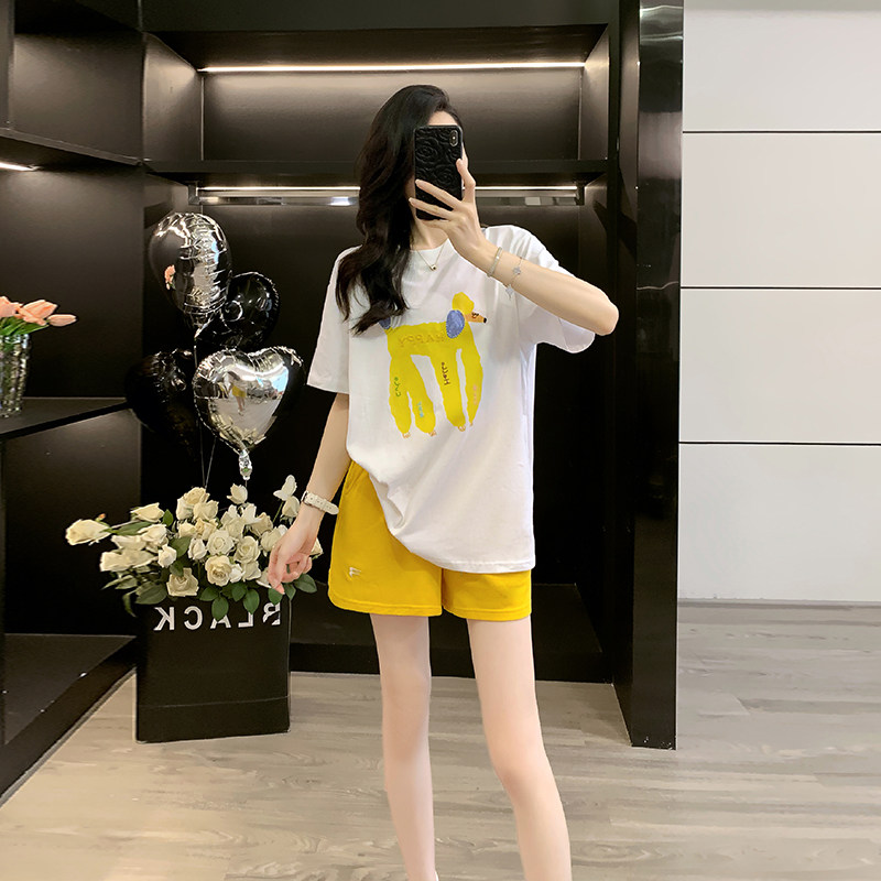 网红白色休闲运动短裤套装女