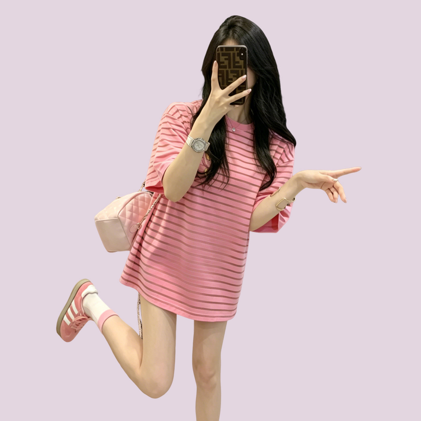 美式条纹短袖t恤女夏季新款甜酷少女气质慵懒风宽松半袖粉色上衣