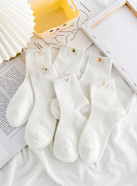 布标款袜子女中筒袜纯棉春夏季白色ins潮可爱日系百搭长筒袜女