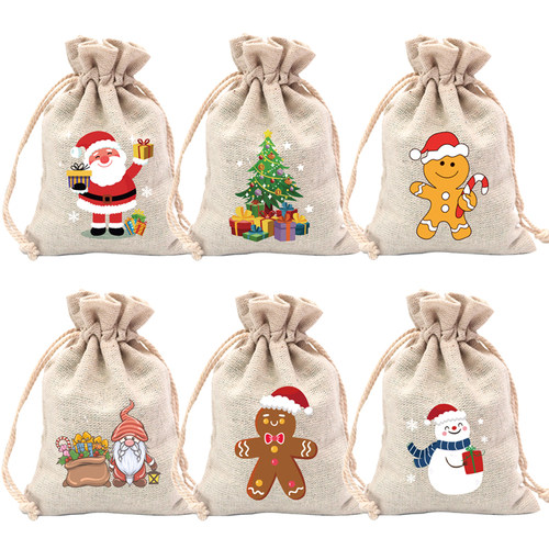新款圣诞节棉布礼品袋圣诞糖果包装袋饼干零食抽绳束口礼物收纳袋