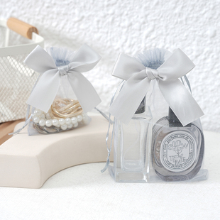 灰色蝴蝶结网纱袋香水口红束口包装袋茉莉花香包装袋首饰礼品袋子