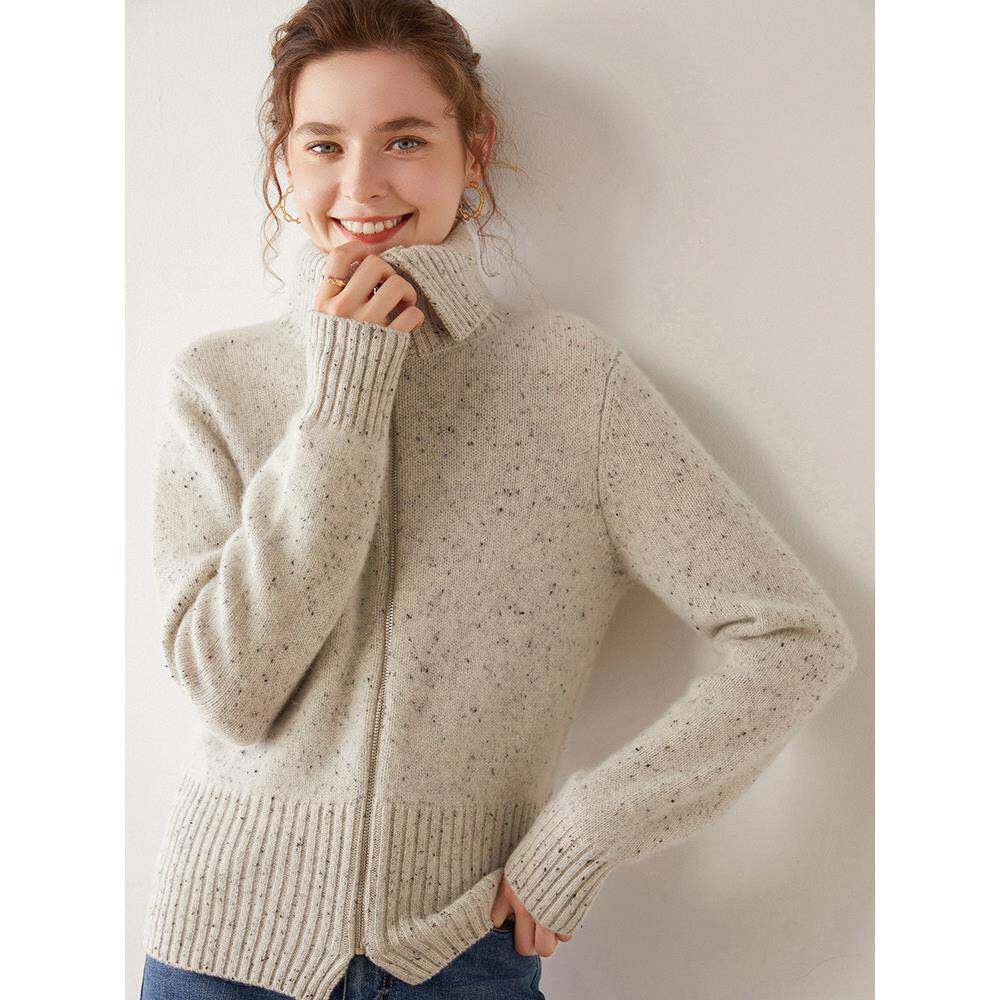 CO某S同款 BABY小山羊绒针织开衫女宽松毛衣拉炼翻领秋冬外套