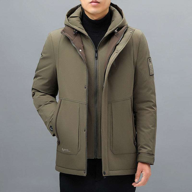 中老年男士连帽羽绒服加厚爸爸装鸭绒外套冬季保暖棉衣老年人衣服
