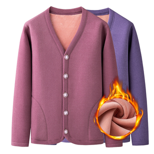 秋冬季中老年女装小棉袄女士加绒加厚保暖内衣秋衣开衫妈妈装外套