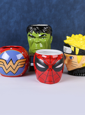 漫威蜘蛛侠陶瓷杯创意火影鸣人大容量水杯马克杯个性绿巨人动漫杯