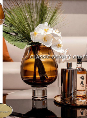 设计师轻奢风样板间客厅茶几琥珀色花瓶不锈钢酒壶洋酒托盘组合