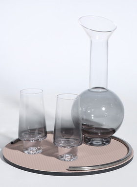 简约现代样板间创意圆形托盘高级感皮质桌面酒水收纳盘客厅摆件