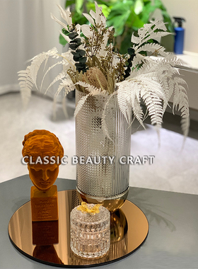 轻奢橙色样板房茶几组合装饰玄关电视柜玻璃花器植绒摆件储物罐