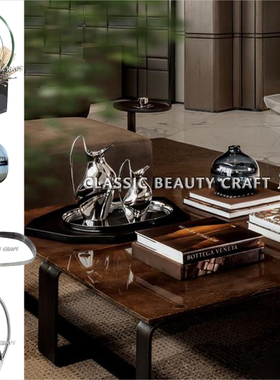 样板间桌面壶型银色花瓶托盘蓝色玻璃花器茶几软装饰品组合摆件